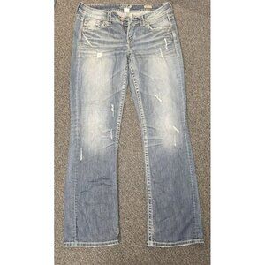 Silver Lola Straight Leg Jeans Women's 30x33 Curvy Fit Embellished Thick Stitch